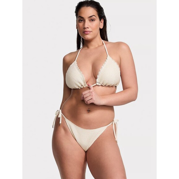 Victorias Secret Nwt Natural Cream Crochet Side Tie String Bikini Bottom XLarge - Picture 8 of 9